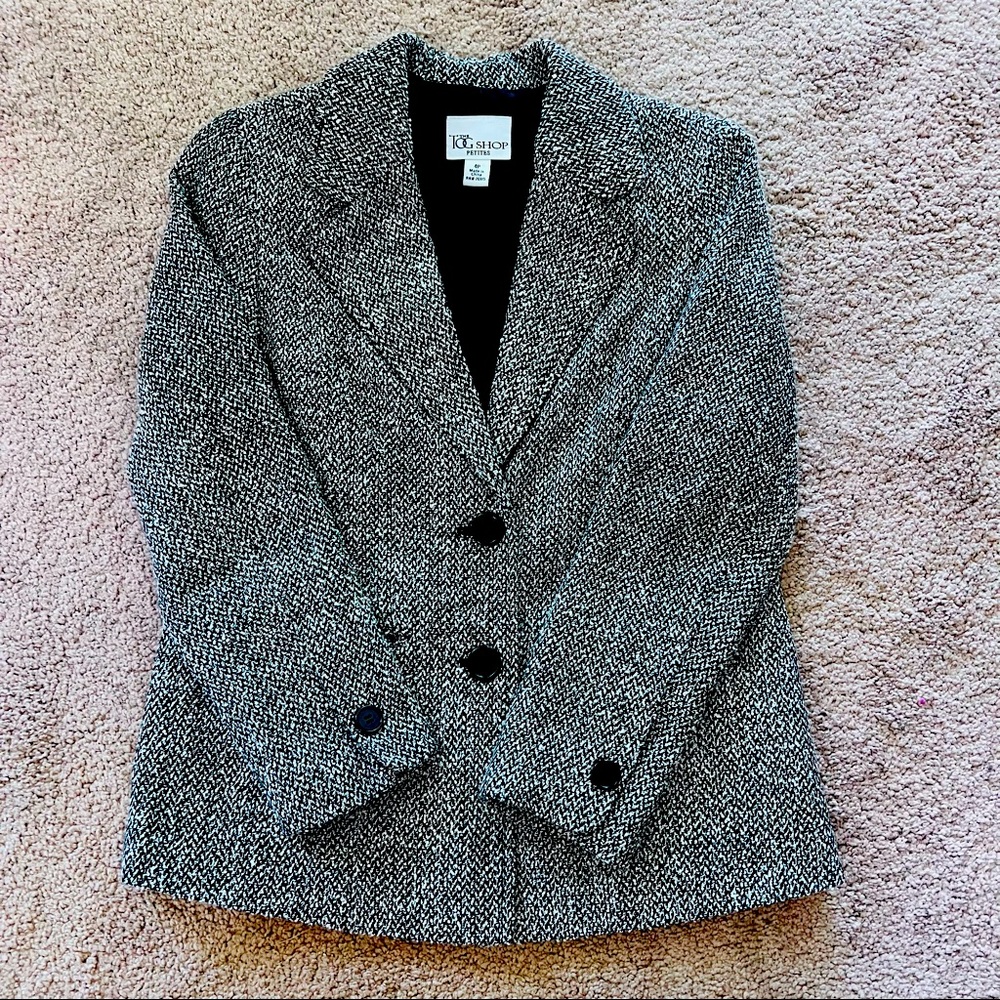 BOGO 50% - Vintage Gray Herringbone Long Sleeve Front Button Retro Blazer Jacket